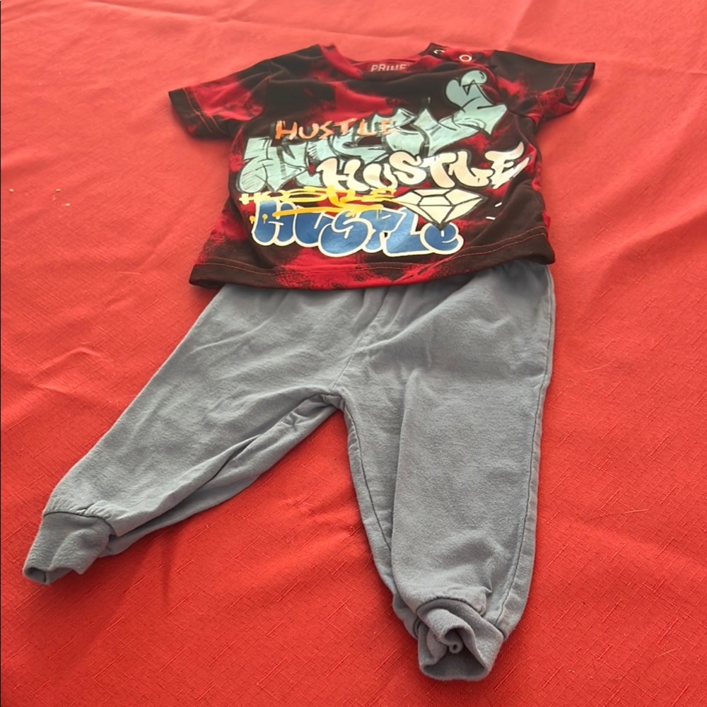 Graphic Tee and Gray Pants Set